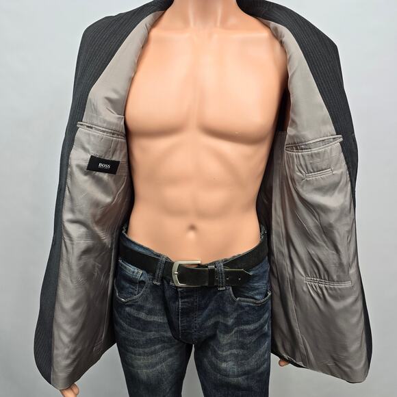 Hugo Boss Einstein Sigma US Blazer Jacket Sport Coat 40 R Gray Striped Wool VTG - Picture 7 of 13